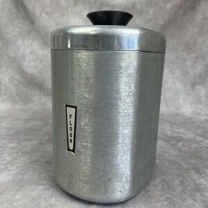 Vintage Kromex Spun Brushed Aluminum Flour Canister 1950's MCM Atomic Age Deco
